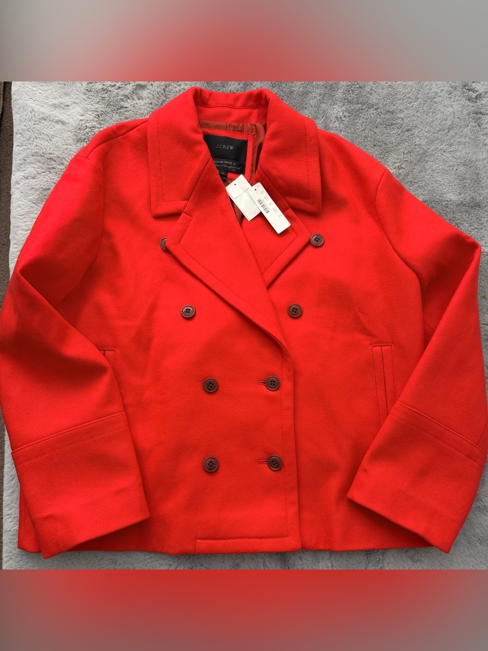 NWT J.Crew Manifattura di Carmignano Melton Wool Pea Coat Red Size 14 Old Money